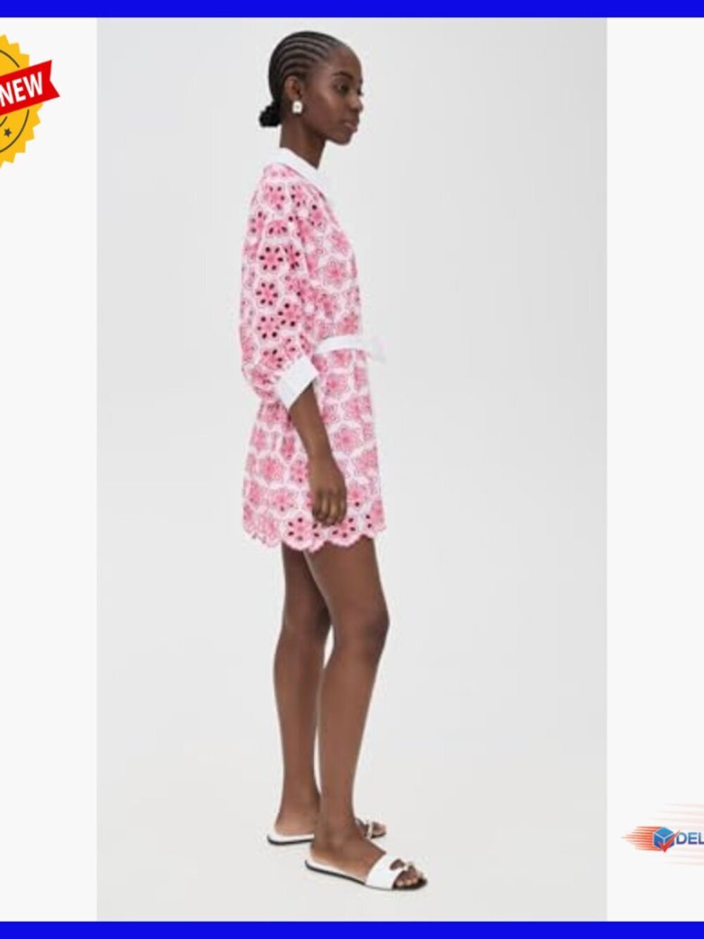 Floral Embroidered Mini Dress with Puff Sleeves and Slip - Picture 4 of 6
